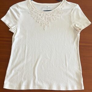 Talbots Ivory Short Sleeve Top with Lace Detail. Perfect for hot summers.